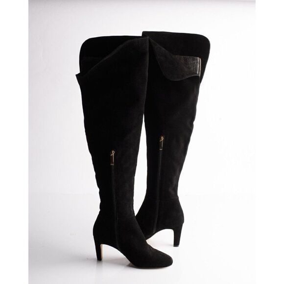 L'AGENCE Womens Black Suede Over the knee Boots EU 36 US 6 Low Heel New in Box - Picture 2 of 9